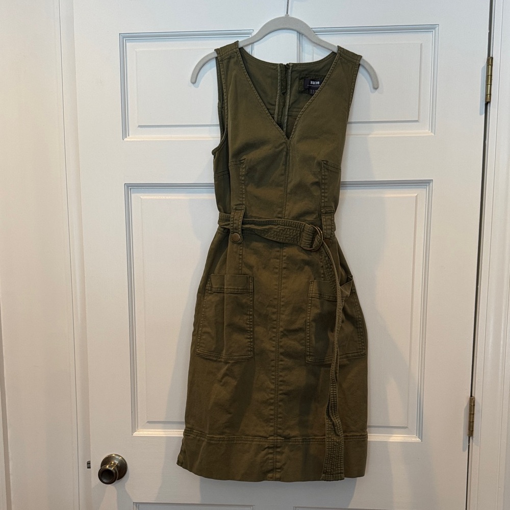 Maeve green Khaki Belted Midi Dress